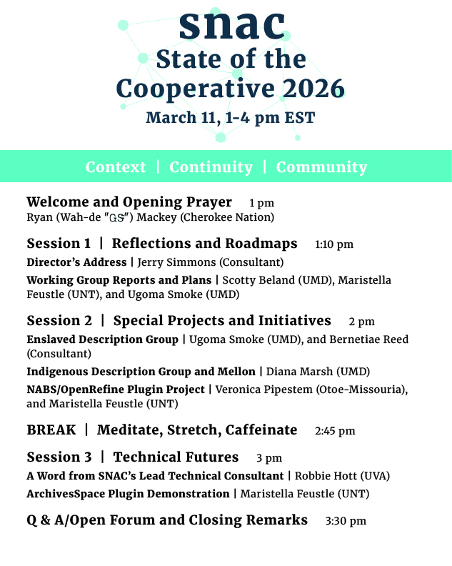 State of the Cooperative 2026 Program. March 11, 2026, 1-4 pm EST. The theme is context, continuity, community. Modules include reflections and roadmaps, special projects and initiatives, and technical futures with a slew of speakers.